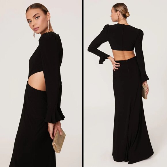 NEW $398 Mac Duggal Size 2 Orange Puff Long Bell Sleeve‎ Cut Out Maxi Gown Dress - Picture 6 of 8